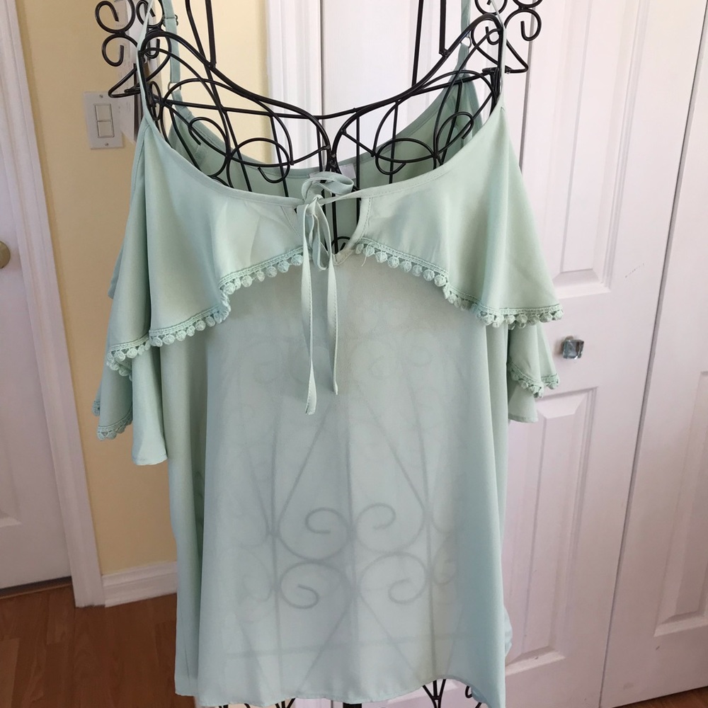 C Cold Shoulder Pistachio Color Blouse Size Medium Only Worn A Few Times